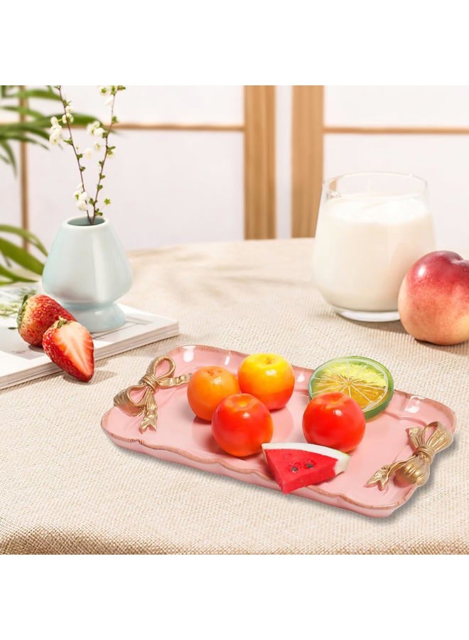 Warmtree Vintage Decorative Tray Towel Tray Storage Tray Dish Plate Fruit Trays Rings Chain Bracelets Earrings Trays Cosmetics Jewelry Organizer Retro Design Bow-Knot Resin Plate (Pink) - Image 5