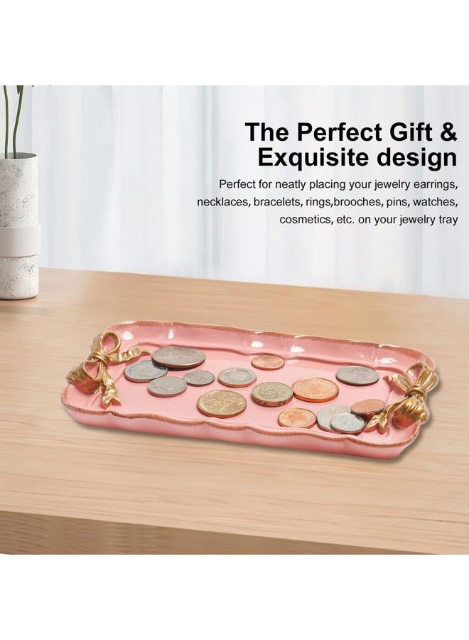 Warmtree Vintage Decorative Tray Towel Tray Storage Tray Dish Plate Fruit Trays Rings Chain Bracelets Earrings Trays Cosmetics Jewelry Organizer Retro Design Bow-Knot Resin Plate (Pink) - Image 4
