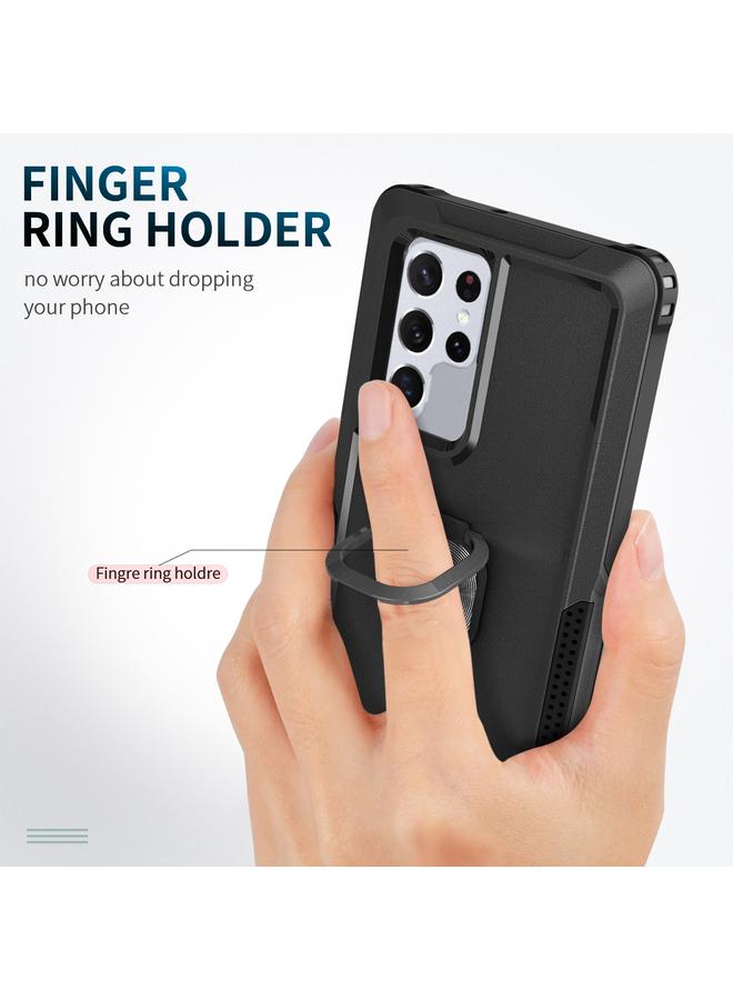 S-TOP Case For Samsung Galaxy S22 Ultra 5G 3 in 1 Ring Holder PC + TPU Phone Case - Image 4