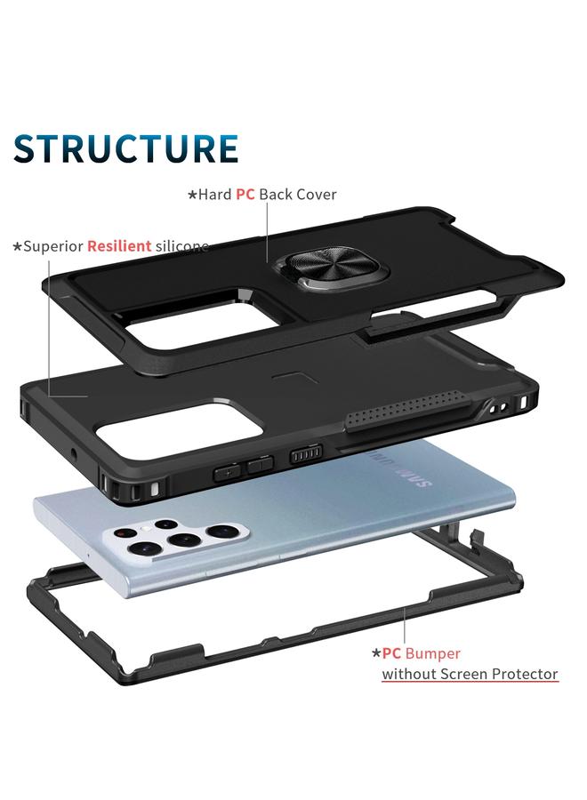 S-TOP Case For Samsung Galaxy S22 Ultra 5G 3 in 1 Ring Holder PC + TPU Phone Case - Image 3