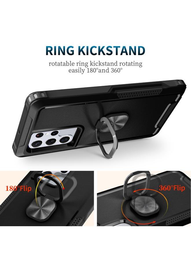 S-TOP Case For Samsung Galaxy S22 Ultra 5G 3 in 1 Ring Holder PC + TPU Phone Case - Image 5