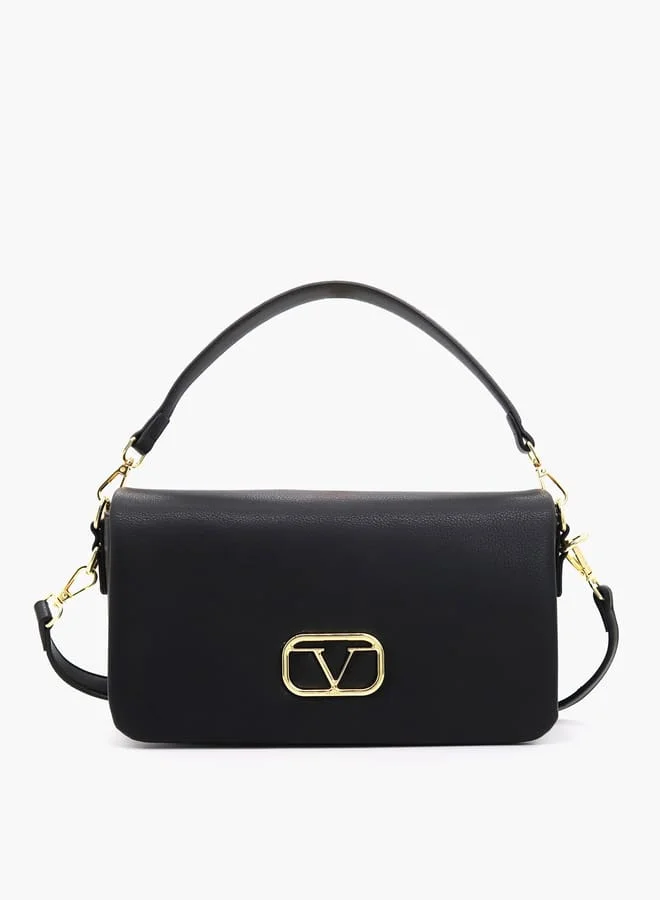 V إيطاليا Solid Crossbody Bag with Detachable Strap and Flap Closure