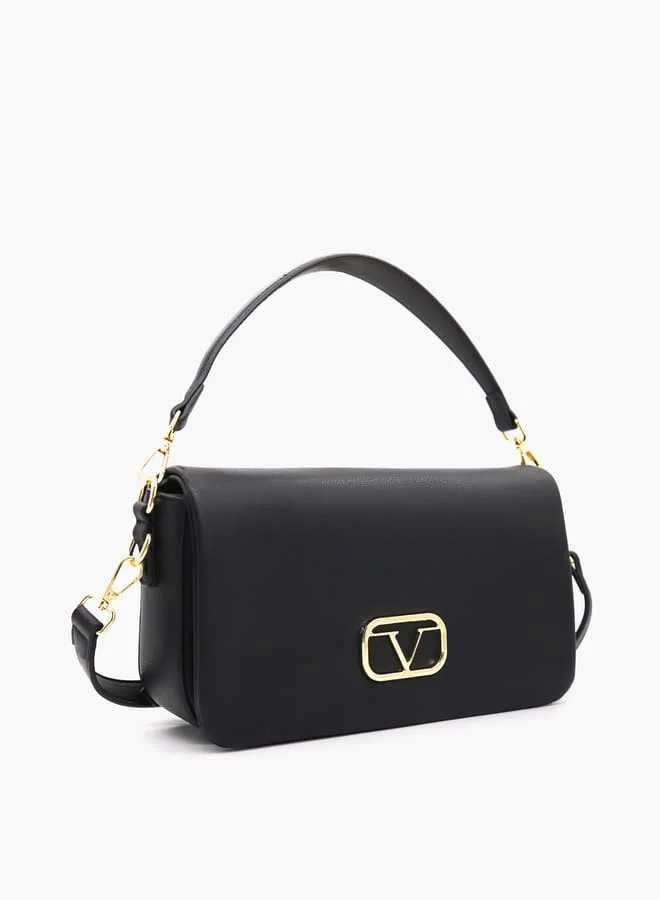 V إيطاليا Solid Crossbody Bag with Detachable Strap and Flap Closure