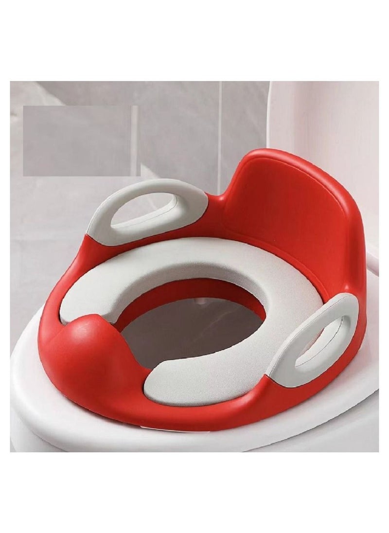 Delfino Babyclub Potty Training Toilet Seat for Kids Toddlers Boys Girls Toilet Trainer Ring with Handle with Backrest Red  - Image 1
