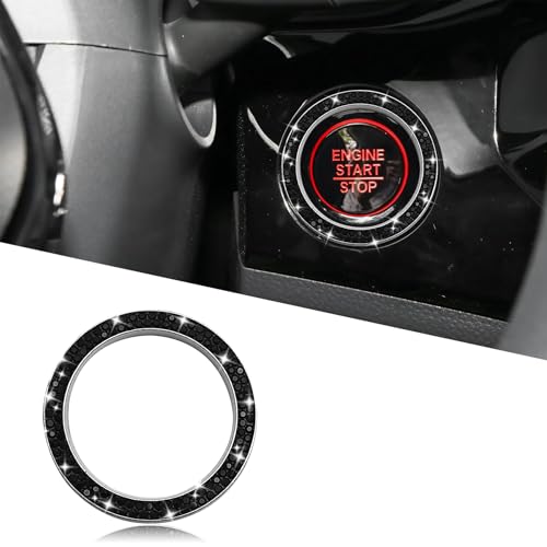 Tecledsn Car Bling Crystal Rhinestone Engine Start Decoration Ring Sparkling Push Start Button Sticker Key Ignition Knob Ring Decoration Bling Car Interior Accessories for Women Black - Image 1