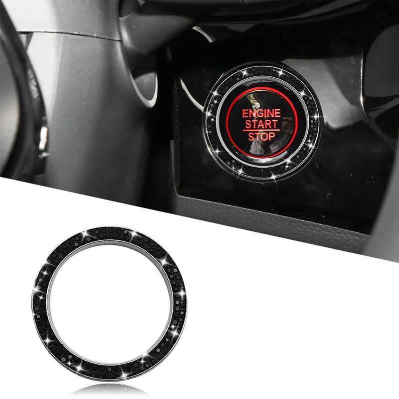 Tecledsn Car Bling Crystal Rhinestone Engine Start Decoration Ring Sparkling Push Start Button Sticker Key Ignition Knob Ring Decoration Bling Car Interior Accessories for Women Black - Image 3
