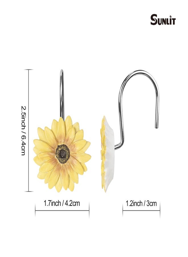 Sunlit Yellow Sunflower Shower Curtain Hooks, Home Decorative Shower Curtain Rings for Bathroom, Resin, Summer Floral Shower Curtain Hanger Hooks for Living Room, Set of 12 - Image 3
