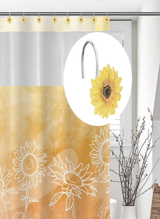 Sunlit Yellow Sunflower Shower Curtain Hooks, Home Decorative Shower Curtain Rings for Bathroom, Resin, Summer Floral Shower Curtain Hanger Hooks for Living Room, Set of 12 - Image 5
