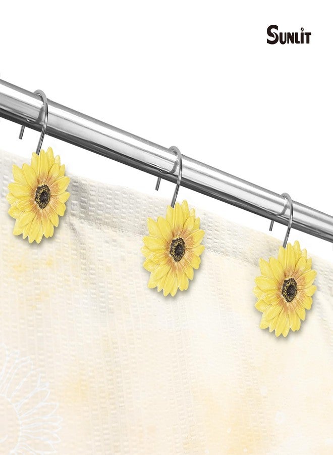 Sunlit Yellow Sunflower Shower Curtain Hooks, Home Decorative Shower Curtain Rings for Bathroom, Resin, Summer Floral Shower Curtain Hanger Hooks for Living Room, Set of 12 - Image 4