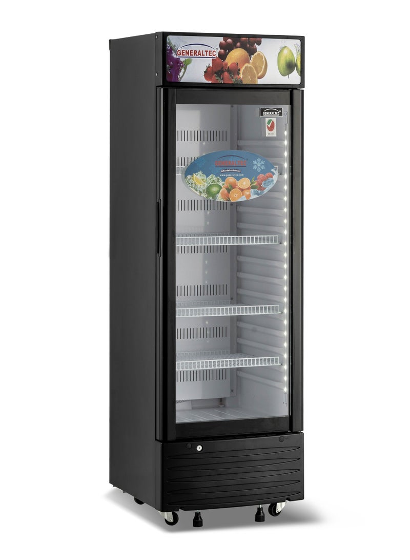 Generaltec Showcase Chiller Single Glass Door, Black Color, with 5 Year Compressor & 1 Year Full Warranty 250 L 220 W GCH350L black