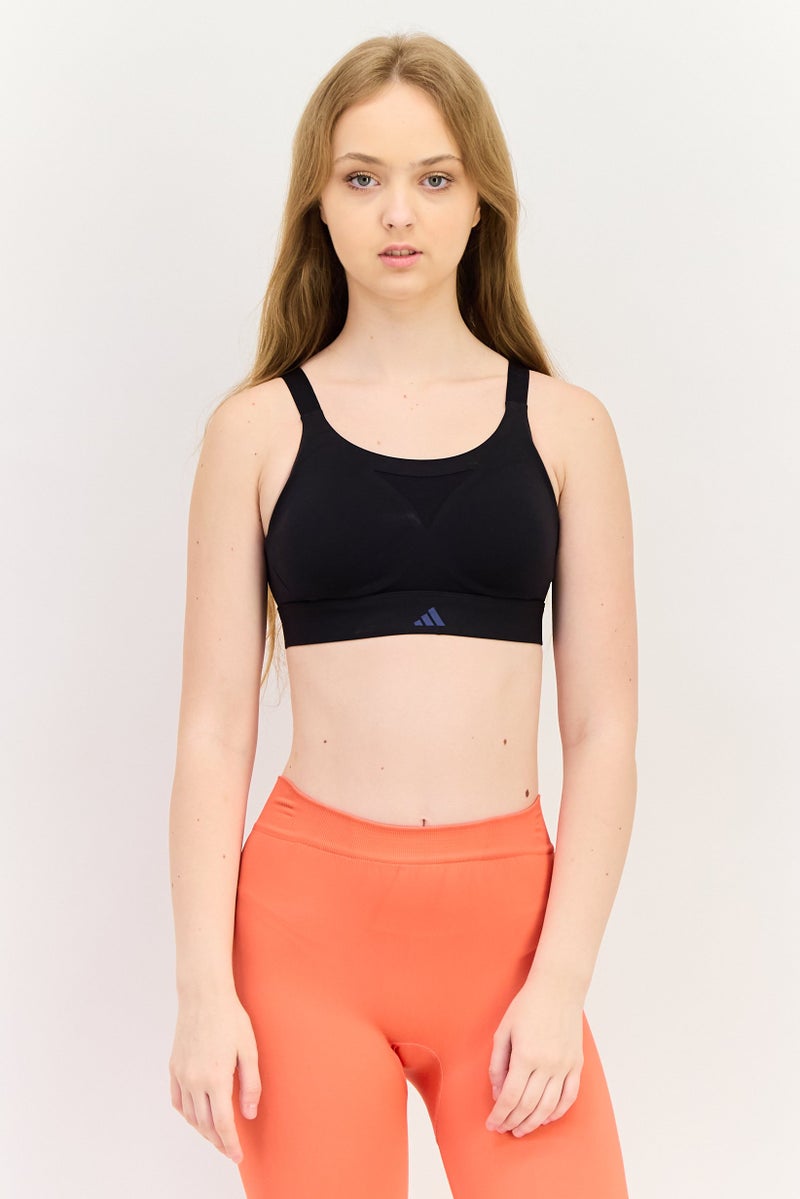 Adidas Women Padded Brand Logo Sports Bra, Black - Image 1