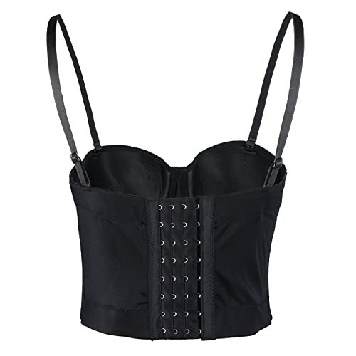 ELLACCI PU Leather Bustier Crop Top Gothic Punk Push Up Women's Corset Top Bra Black Medium - Image 2