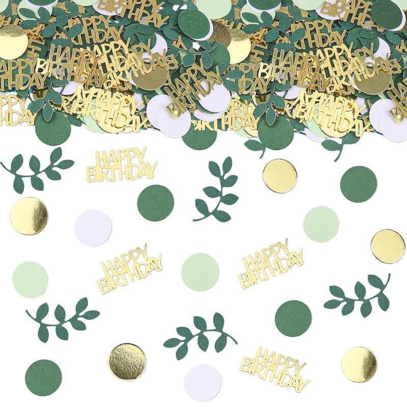 GYESXYW Sage Green Happy Birthday Confetti, Birthday Table Decorations Scatter Green Gold Foil Cake Confetti Decorations for Party, Baby Shower DIY Arts Crafting 230 Pcs - Image 1