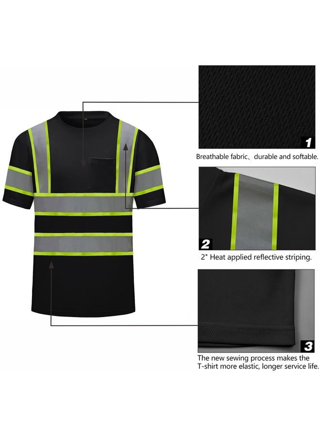 DPSAFETY High Visibility Shirts Quick Dry Safety T Shirts with Reflective Strips and Pocket Short Sleeve Mesh Hi Vis Construction Work Class 2 Shirt for Men/Women Black,Large - Image 2