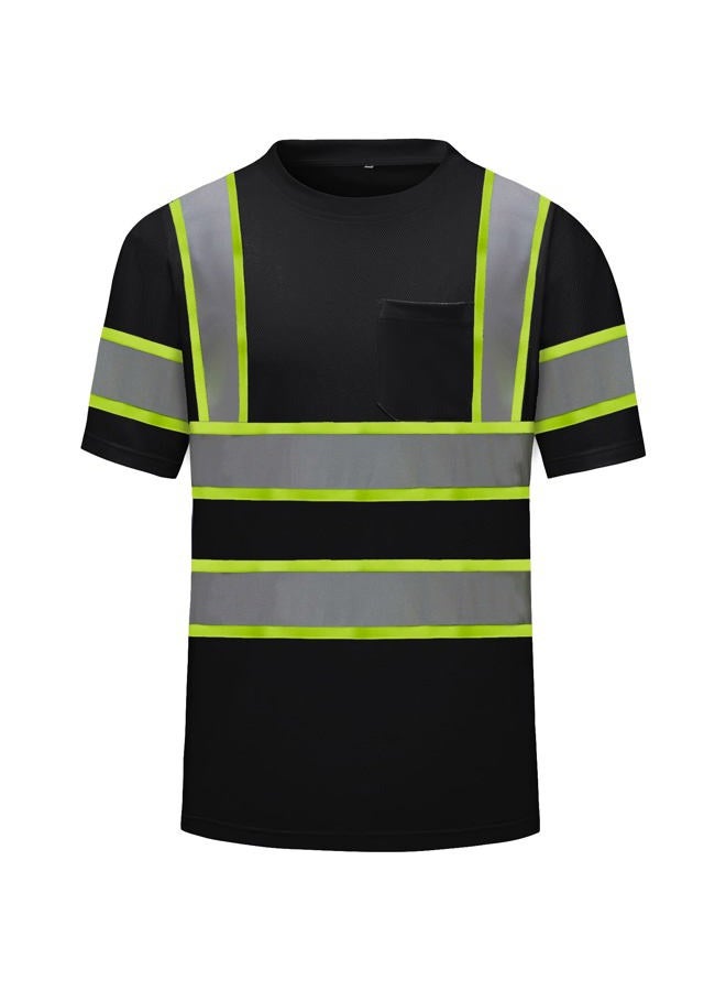 DPSAFETY High Visibility Shirts Quick Dry Safety T Shirts with Reflective Strips and Pocket Short Sleeve Mesh Hi Vis Construction Work Class 2 Shirt for Men/Women Black,Large - Image 1