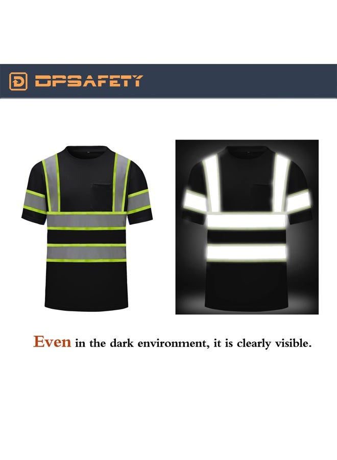 DPSAFETY High Visibility Shirts Quick Dry Safety T Shirts with Reflective Strips and Pocket Short Sleeve Mesh Hi Vis Construction Work Class 2 Shirt for Men/Women Black,Large - Image 5