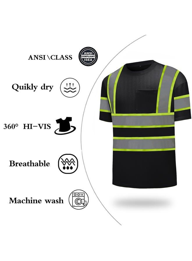 DPSAFETY High Visibility Shirts Quick Dry Safety T Shirts with Reflective Strips and Pocket Short Sleeve Mesh Hi Vis Construction Work Class 2 Shirt for Men/Women Black,Large - Image 3