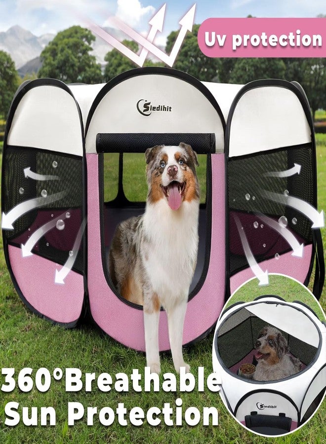 Siedihit Pink Puppy Playpen for Middle Dog Cat, Dog Tent Crates Cage Indoor/Outdoor, Portable Pop Up Dog Kennel with Carrying Bag for Rabbits, Removable Top (Pink, Large (45" x 45" x 23")) - Image 5