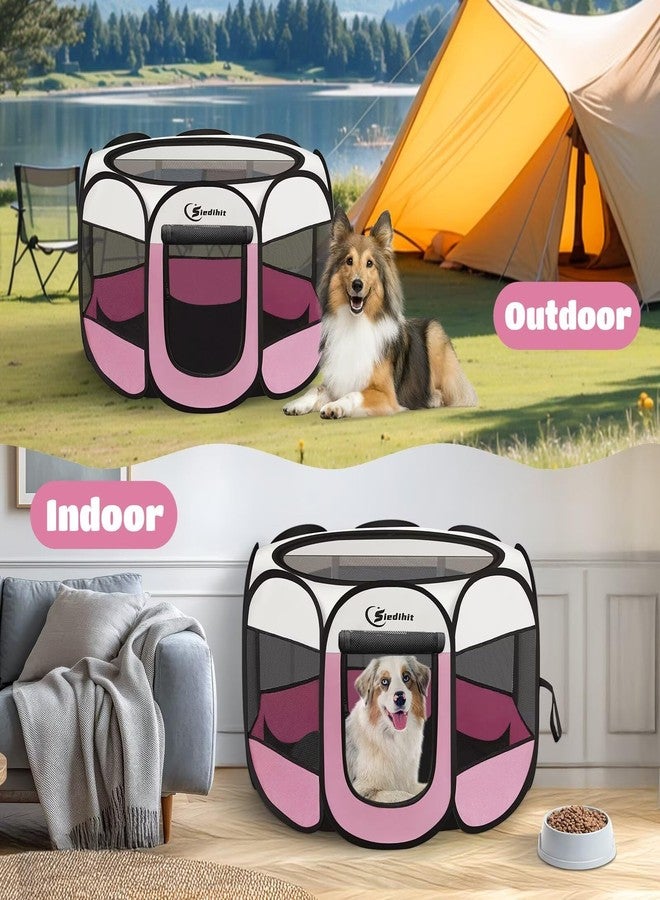 Siedihit Pink Puppy Playpen for Middle Dog Cat, Dog Tent Crates Cage Indoor/Outdoor, Portable Pop Up Dog Kennel with Carrying Bag for Rabbits, Removable Top (Pink, Large (45" x 45" x 23")) - Image 3
