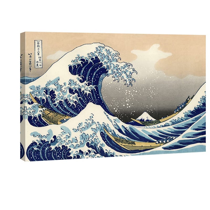 Wieco Art Great Wave of Kanagawa Katsushika Hokusai Extra Large Modern Gallery Wrapped Giclee Canvas Prints Abstract Seascape Sea Artwork Pictures Paintings on Canvas Wall Art for Home Decor XL