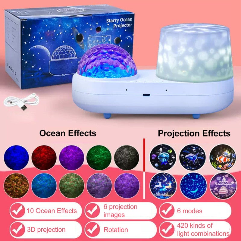 Night Light Projector: White Dual-layer Water Ripple - Romantic Dreamy Atmosphere Children's Bedroom Lamp for Kids Bedside Use & Bedtime Reading - Image 2