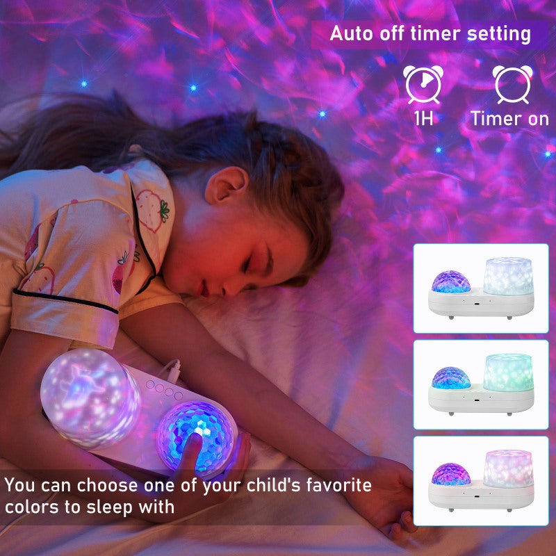 Night Light Projector: White Dual-layer Water Ripple - Romantic Dreamy Atmosphere Children's Bedroom Lamp for Kids Bedside Use & Bedtime Reading - Image 3