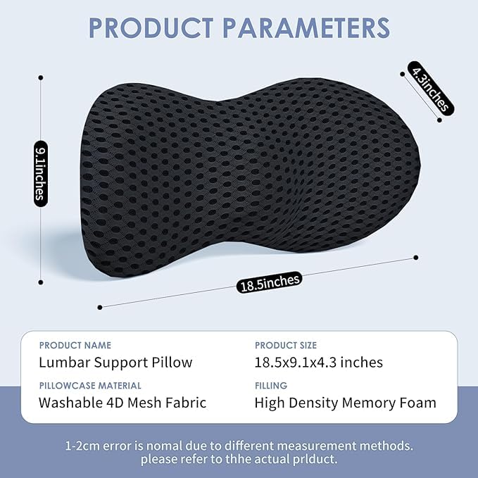Shrevi Lumbar Support Pillow Ergonomic Memory Foam Relieve Back Pain, CMFY Breathable & Detachable & Washable, Neo Cushion Lower Back Pillow for Office Chairs, Car Seats (Black) - Image 5