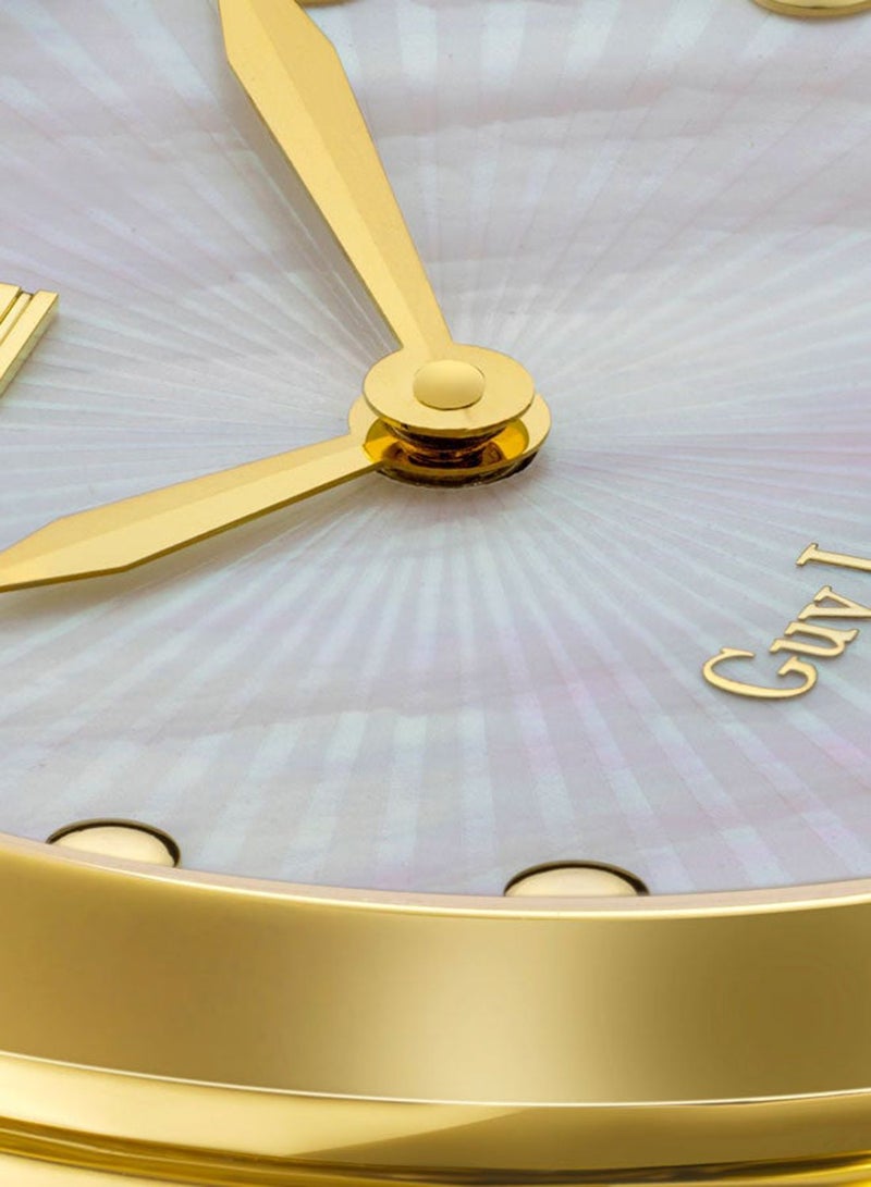 Guy Laroche Maxime 40mm Ladies Swiss Quartz Watch with White Mother-of-Pearl Fan Dial, Gold-Plated Stainless Steel Bracelet & Sapphire Glass - Image 3