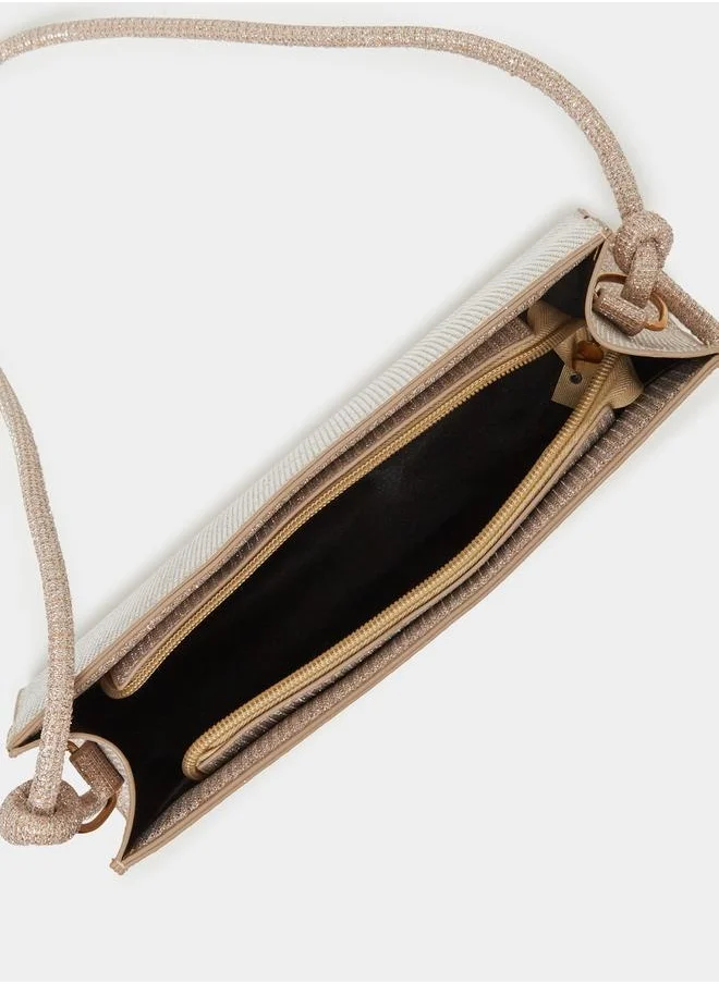 Styli Textured Shoulder Bag with Zip Closure