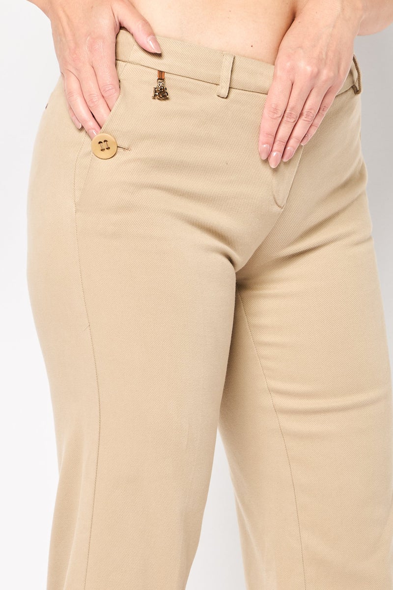 Harmont & Blaine Women Regular Fit Solid Cropped Pants, Khaki  - Image 3