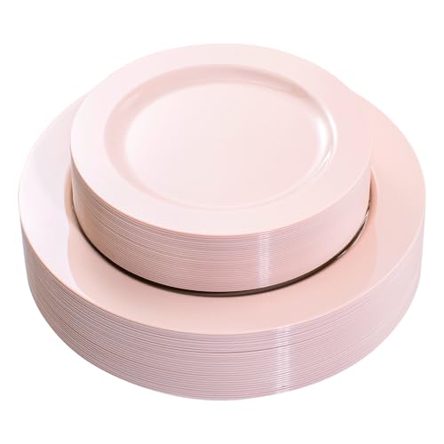 FLOWERCAT 60PCS Pink Plastic Plates - Heavy Duty Pink Plates Disposable for Easter Party/Mother's Day/Wedding - serving 30 guests Include 30PCS 10.25inch & 30PCS 7.5inch - Image 1