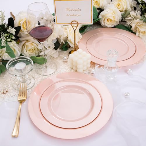 FLOWERCAT 60PCS Pink Plastic Plates - Heavy Duty Pink Plates Disposable for Easter Party/Mother's Day/Wedding - serving 30 guests Include 30PCS 10.25inch & 30PCS 7.5inch - Image 4
