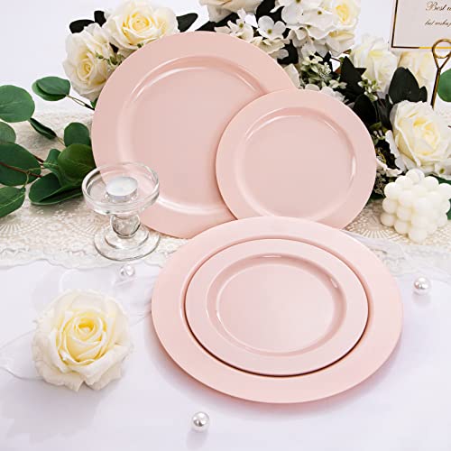 FLOWERCAT 60PCS Pink Plastic Plates - Heavy Duty Pink Plates Disposable for Easter Party/Mother's Day/Wedding - serving 30 guests Include 30PCS 10.25inch & 30PCS 7.5inch - Image 5