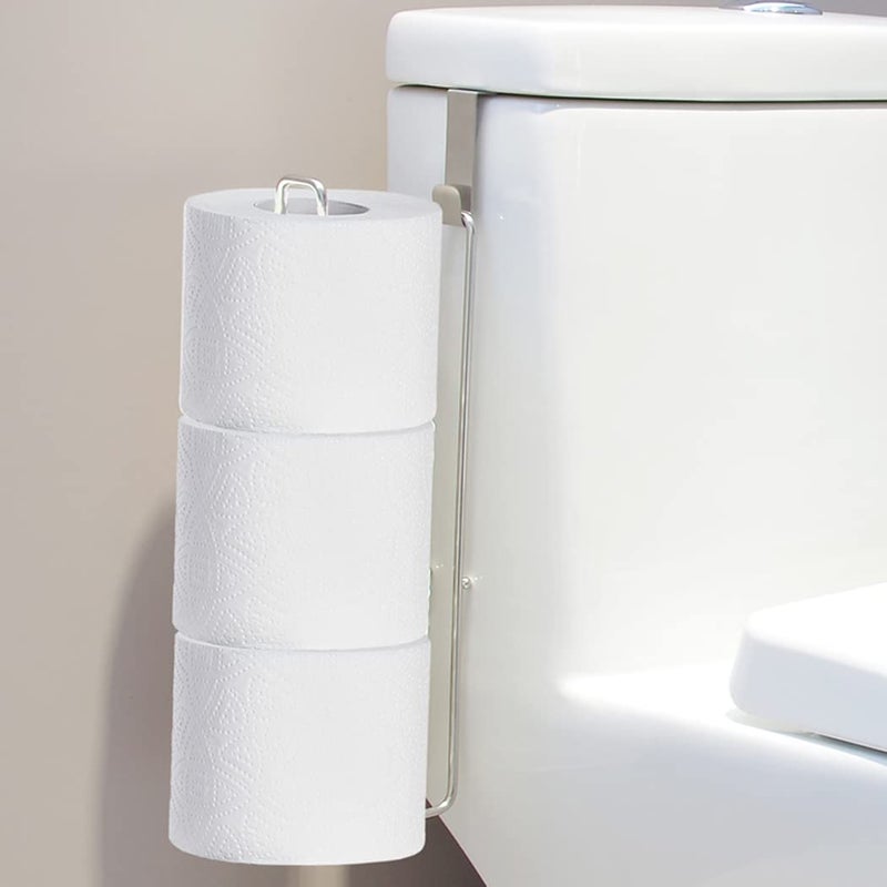 Silver Toilet Paper Holder with 3 Rolls Reserve Stainless Steel Toilet Paper Holder Wall Mount Over The Tank Bathroom Organization Brushed Nickel and Chrome Tissue Holder for RV Restrooms 1Pcs