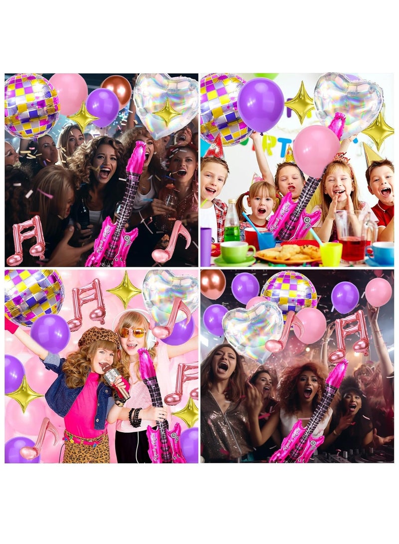 Zikra Music-Themed Party Favors: 14PCS Aluminum Foil Balloons Set with Music Notes, Guitars, Disco Hearts, and Star Shapes for a Festive Balloon Garland Arch Kit. - Image 5