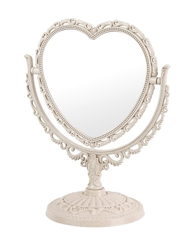 JDPEYI Heart Shaped Cute Vanity Princess Mirror for DeskDoubleSided Rotatable Table with Stand Downtown Girl Room Coquette Decor Beige - Image 1