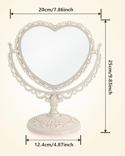 JDPEYI Heart Shaped Cute Vanity Princess Mirror for DeskDoubleSided Rotatable Table with Stand Downtown Girl Room Coquette Decor Beige - Image 3