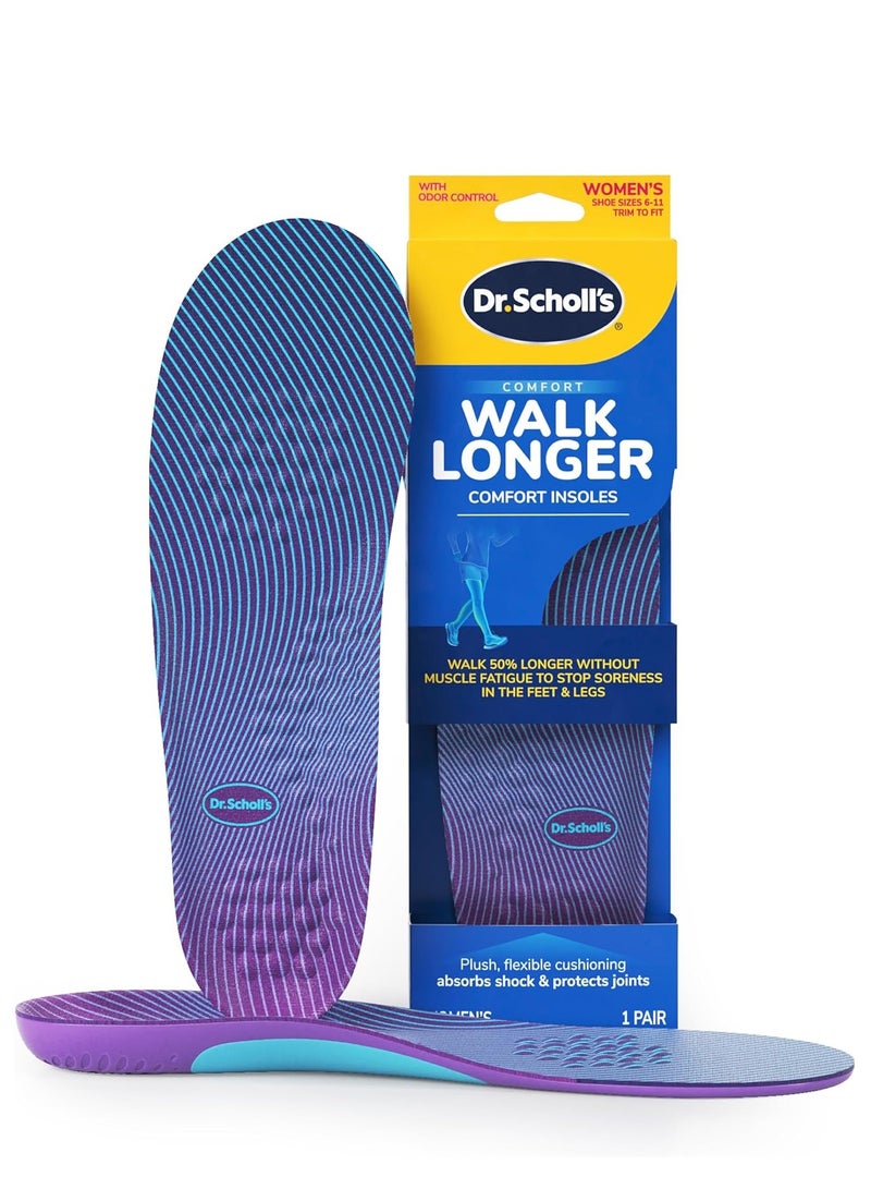 Dr. Scholl's Walk Longer Insoles Comfortable Plush Foam Cushioning Inserts for Walking Hiking and Standing on Feet All-Day Foot Protection from Muscle Fatigue Leg and Foot Soreness Trim to Fit Women's Shoe 1 Pair - Image 1