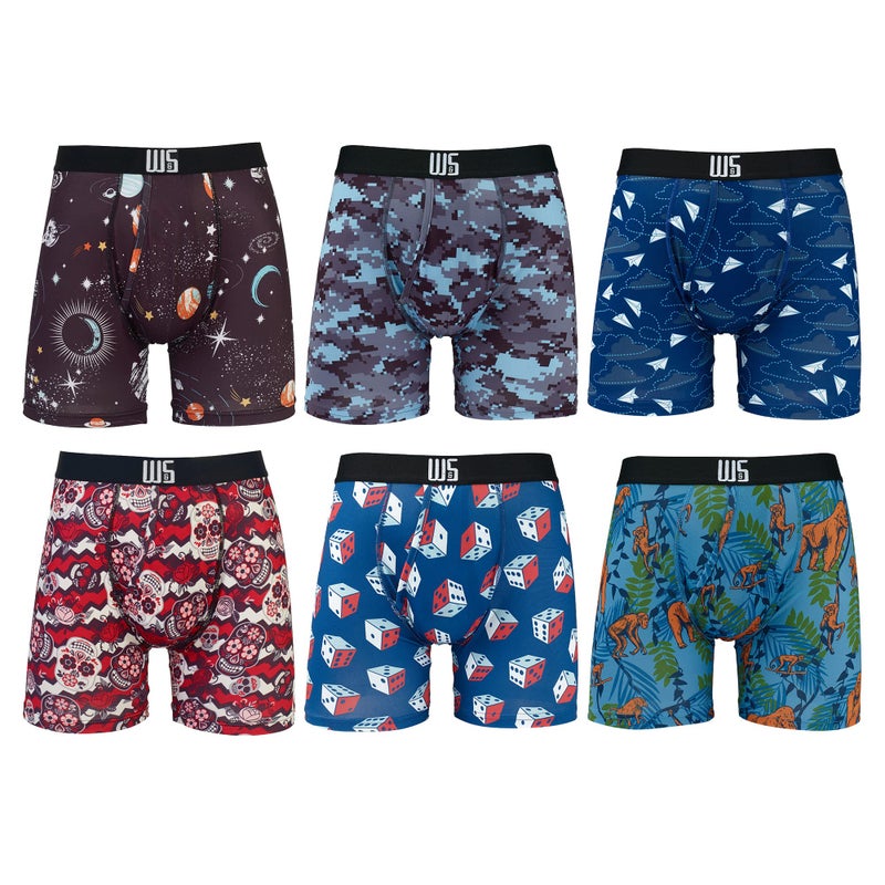 Warriors & Scholars Boxer Briefs For Men Pack Of 6, Ultra Soft, Breathable Quick Dry, Moisture-Wicking Mens Underwear, AM105F L - Image 1