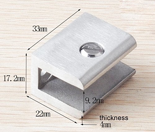 Orhemus 4pcs Adjustable 304 Stainless Steel Glass Clip Clamp Shelf Holder Bracket Support 0.23"-0.35", Brushed Finish Flat Surface, 2 Pairs Wall Mounted - Image 3