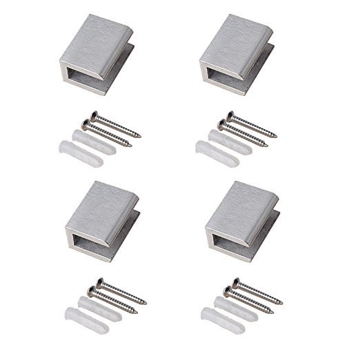 Orhemus 4pcs Adjustable 304 Stainless Steel Glass Clip Clamp Shelf Holder Bracket Support 0.23"-0.35", Brushed Finish Flat Surface, 2 Pairs Wall Mounted - Image 5