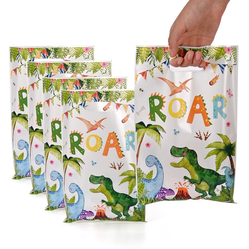 HappFestiv 50 Pcs Dinosaur Party Favor Bags with Handles - Plastic Treat Bags for Candy & Small Gifts, Bulk Supplies for Wedding Baby Shower Goodie Bags, Holiday Gift Bags for Thanksgiving Halloween Christmas New Years, Birthday Party Decorations - Image 1
