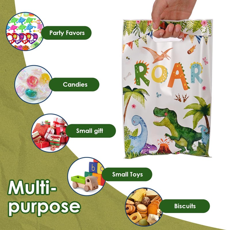 HappFestiv 50 Pcs Dinosaur Party Favor Bags with Handles - Plastic Treat Bags for Candy & Small Gifts, Bulk Supplies for Wedding Baby Shower Goodie Bags, Holiday Gift Bags for Thanksgiving Halloween Christmas New Years, Birthday Party Decorations - Image 3