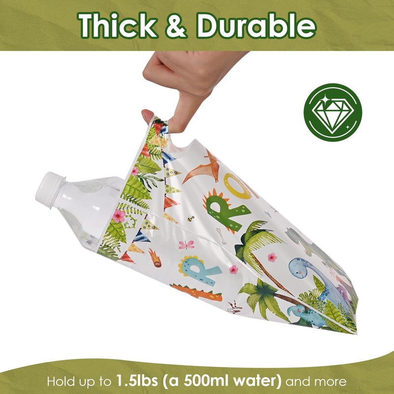 HappFestiv 50 Pcs Dinosaur Party Favor Bags with Handles - Plastic Treat Bags for Candy & Small Gifts, Bulk Supplies for Wedding Baby Shower Goodie Bags, Holiday Gift Bags for Thanksgiving Halloween Christmas New Years, Birthday Party Decorations - Image 4