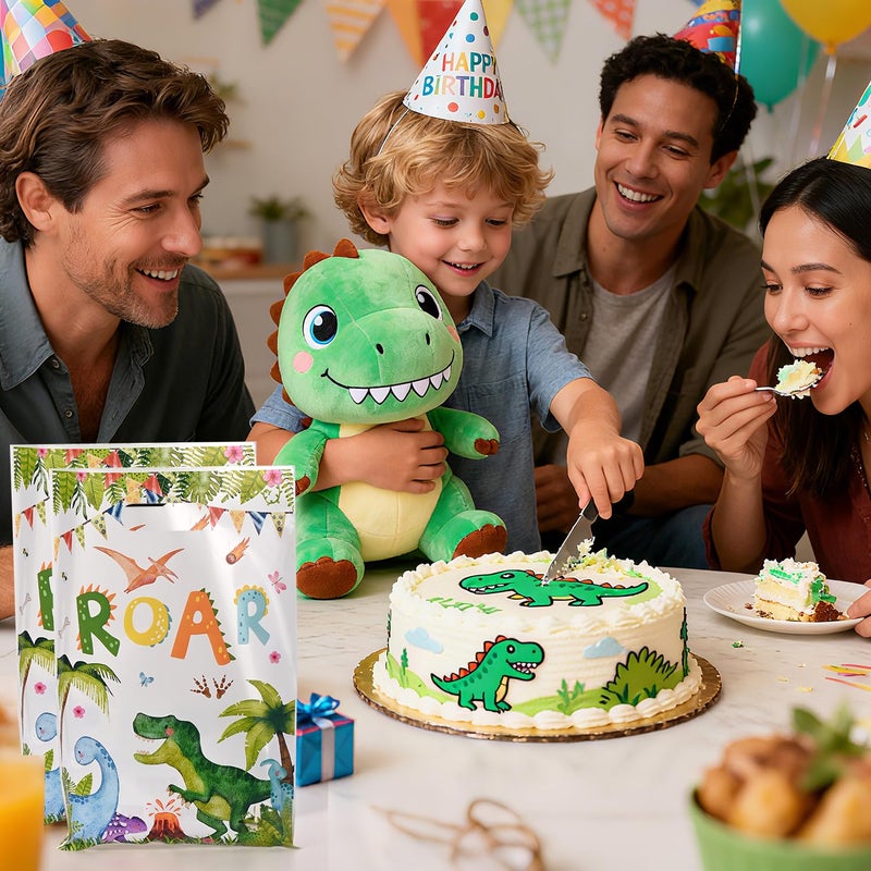 HappFestiv 50 Pcs Dinosaur Party Favor Bags with Handles - Plastic Treat Bags for Candy & Small Gifts, Bulk Supplies for Wedding Baby Shower Goodie Bags, Holiday Gift Bags for Thanksgiving Halloween Christmas New Years, Birthday Party Decorations - Image 5