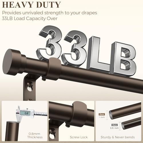 hei! dear Extra Long Curtain Rods 120 to 170 Inch(10-14ft),1Inch Bronze Adjustable Extra Long Curtain Rod,Heavy Duty Decorative Window Curtains Rod for Bedroom - Image 4