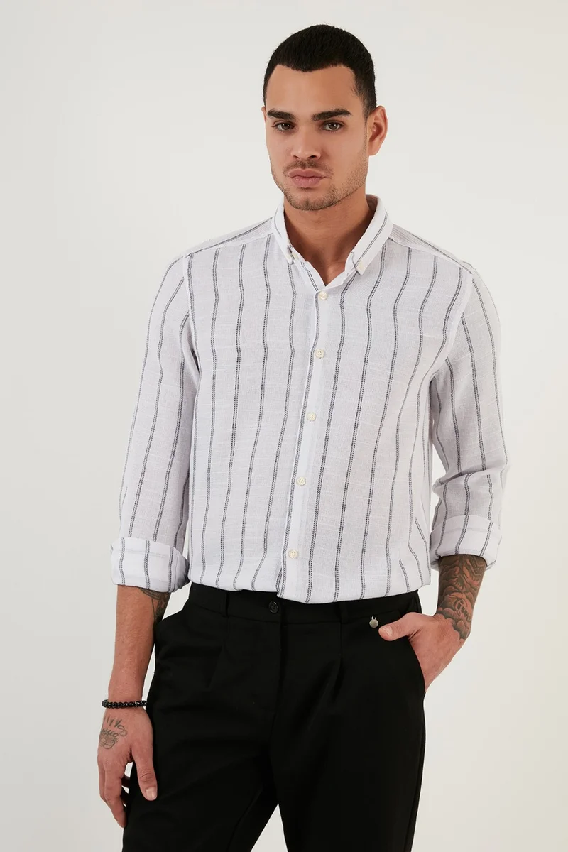 Buratti 100% Cotton Striped Button Collar Shirt Men's Shirt CF21S112480
