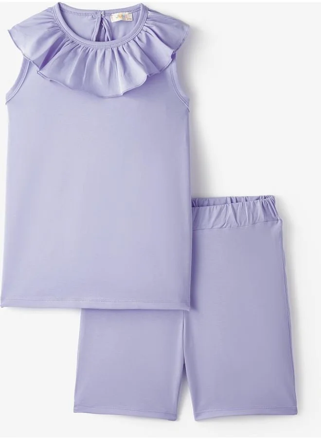 JUNE June Girl Ruffle Collar Tshirt Short 2-Pack Set Lilac