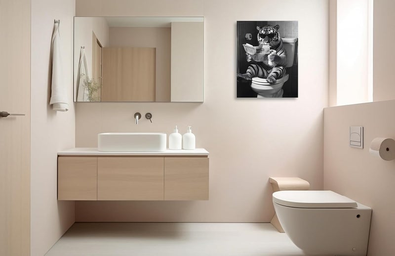 OWNANRTHM Funny Tiger Bathroom Canvas Wall Art - Image 3