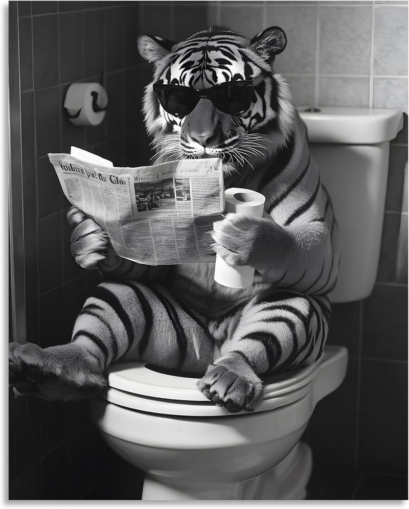 OWNANRTHM Funny Tiger Bathroom Canvas Wall Art - Image 2